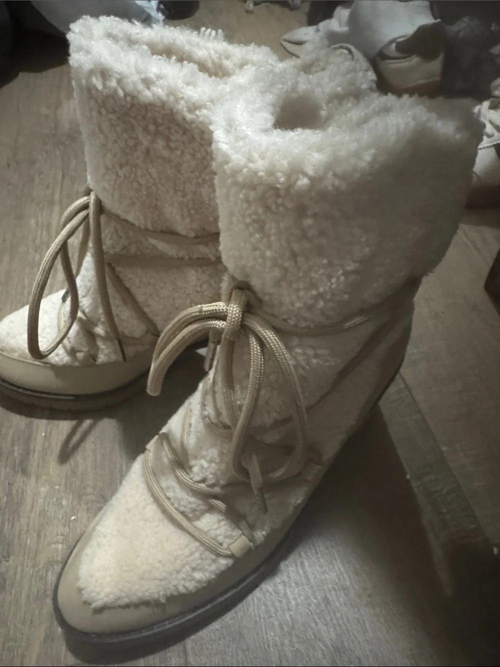 MIA Cream Faux-Shearling Lace-Up Winter Boots